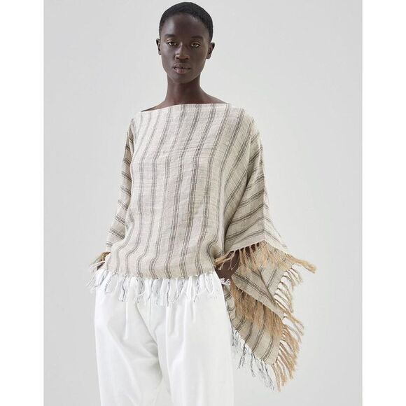 Brunello Cucinelli Black Linen Women's Poncho